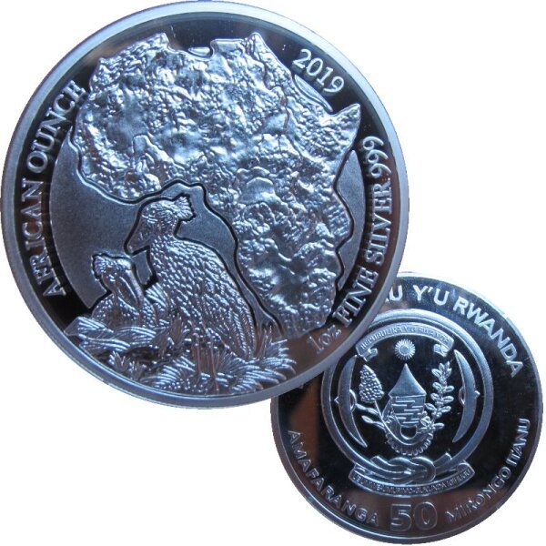 Ruanda 50 Francs 2019 - 1 OZ African Ounce Schuhschnabel pp