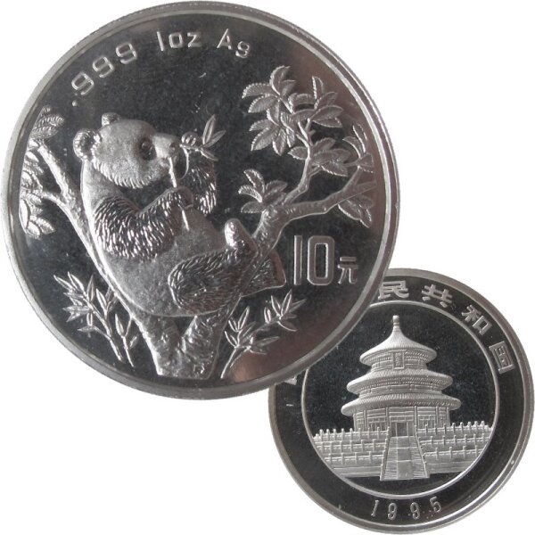 China 10 Yuan Panda 1995 1 OZ Silber - kurz SD