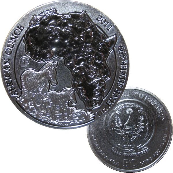 Ruanda 50 Francs 2011 - 1 OZ Silber African Ounce Zebra F15