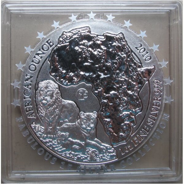 Ruanda 50 Francs 2010 - 1 OZ Silber African Ounce Löwe F15