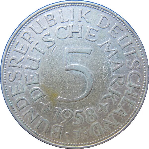 J. 387 - 5 DM Silberadler 1958 J selten