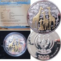 Ruanda 1000 Francs 2010 - 3 OZ Silber Giraffe proof