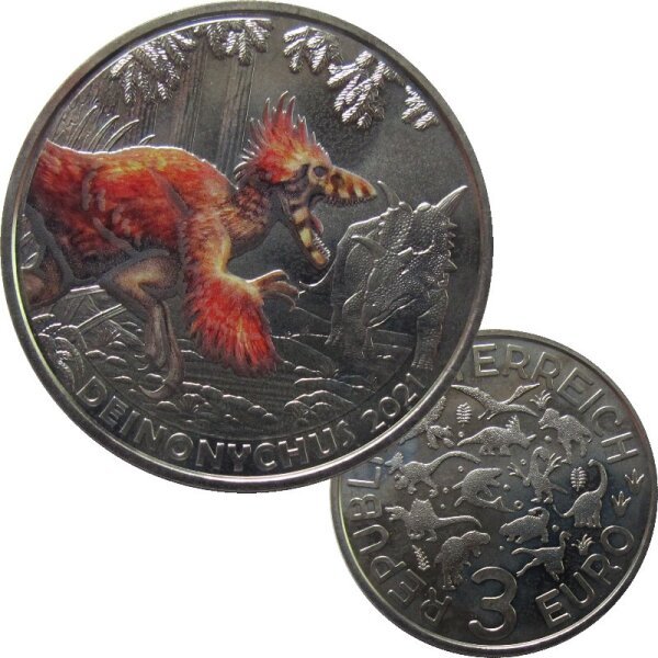 Österreich 3 Euro 2021 Saurier Deinonychus