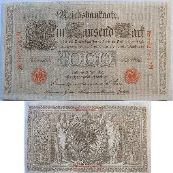 Ro.045 Reichsbanknote 1000 Mark 1910 Rotes Siegel Grab. DEU-40
