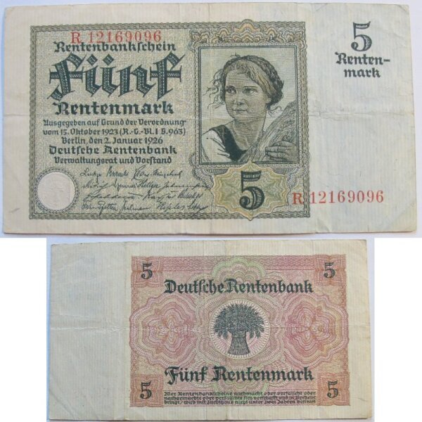Ro.164 Rentenmarkschein 5 Rentenmark 1926 Grab. DEU-209