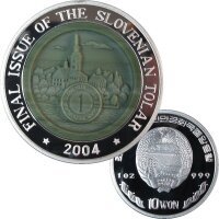 Korea 10 Won 2004 Abschied Slowenischer Tolar - 1 OZ Silber