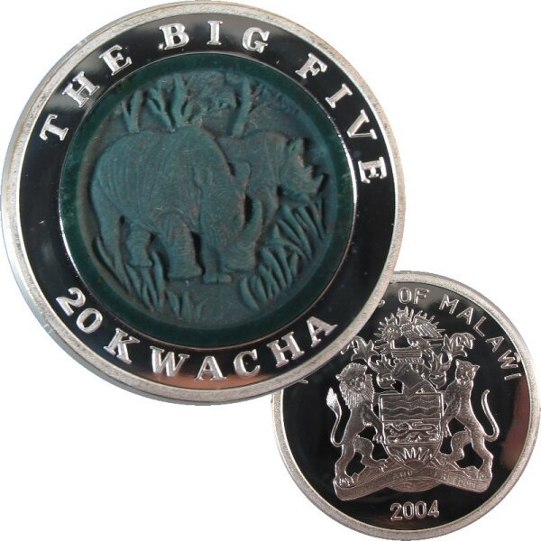 Malawi 20 Kwacha 2004 Nashorn 1 OZ Silber - The Big Five