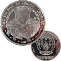 Ruanda 500 Francs 2010 - 1 OZ Silber - The Big Five -...