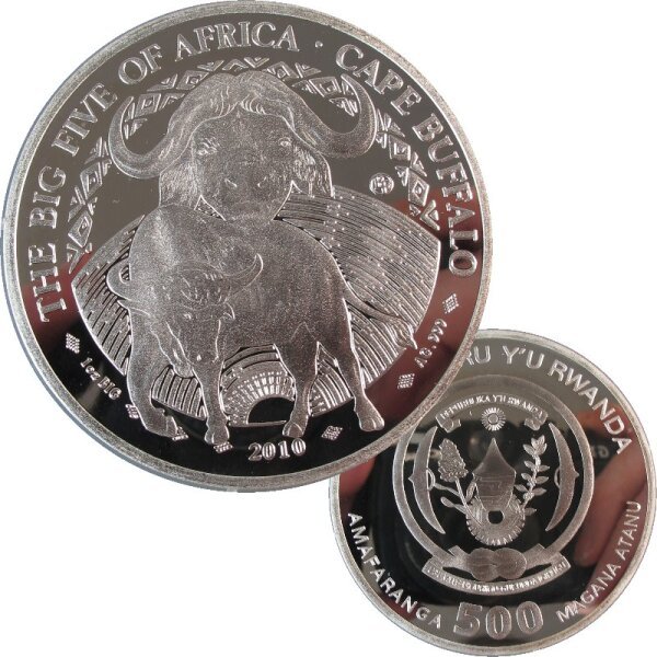 Ruanda 500 Francs 2010 - 1 OZ Silber - The Big Five - Büffel / Buffalo PP