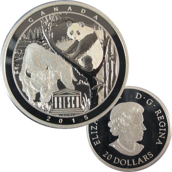 Kanada 20 Dollars 2015 UNESCO Buffalo / Panda 1 OZ Silber proof