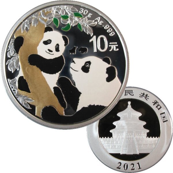 China 10 Yuan Panda 2021 Silber Colored Bull and Bear