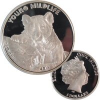 Cook Islands 5 Dollars 2013 Young Wildlife - Tiger 1 OZ...