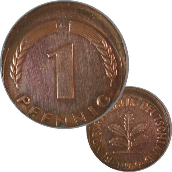 J. 380 - 1 Pfennig 1969 G Fehlprägung Dezentriert
