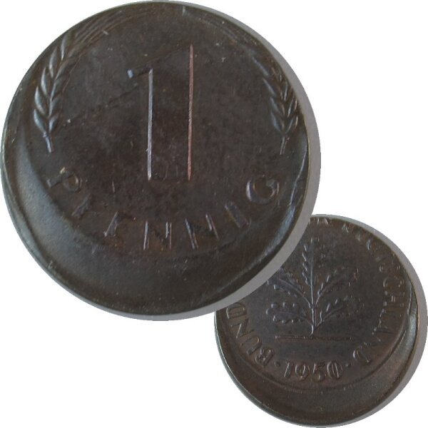 J. 380 - 1 Pfennig 1950 Fehlprägung Dezentriert